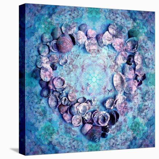 Photographic Layer Work of a Heart from Seashells and Floral Ornaments in Blue Lavender Tones-Alaya Gadeh-Stretched Canvas