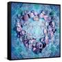 Photographic Layer Work of a Heart from Seashells and Floral Ornaments in Blue Lavender Tones-Alaya Gadeh-Framed Stretched Canvas