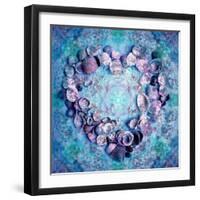 Photographic Layer Work of a Heart from Seashells and Floral Ornaments in Blue Lavender Tones-Alaya Gadeh-Framed Photographic Print