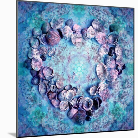 Photographic Layer Work of a Heart from Seashells and Floral Ornaments in Blue Lavender Tones-Alaya Gadeh-Mounted Photographic Print