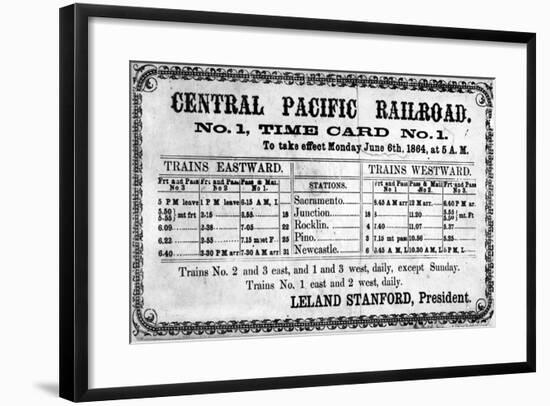 Photographic Print of the Central Pacific Railroad Company's Original Timetable for 6th June 1864-null-Framed Giclee Print