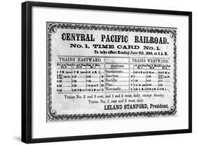Photographic Print of the Central Pacific Railroad Company's Original Timetable for 6th June 1864-null-Framed Giclee Print