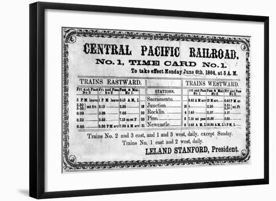 Photographic Print of the Central Pacific Railroad Company's Original Timetable for 6th June 1864-null-Framed Giclee Print