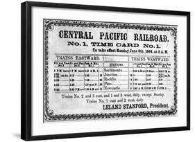 Photographic Print of the Central Pacific Railroad Company's Original Timetable for 6th June 1864-null-Framed Giclee Print