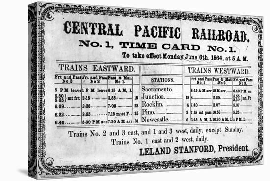 Photographic Print of the Central Pacific Railroad Company's Original Timetable for 6th June 1864-null-Stretched Canvas