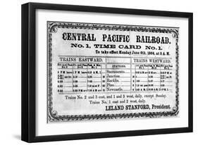 Photographic Print of the Central Pacific Railroad Company's Original Timetable for 6th June 1864-null-Framed Giclee Print