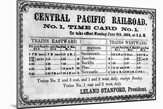 Photographic Print of the Central Pacific Railroad Company's Original Timetable for 6th June 1864-null-Mounted Giclee Print