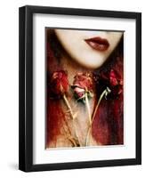 Photomontage of a Portrait with Roses and Floral Textures-Alaya Gadeh-Framed Premium Photographic Print