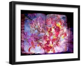 Photomontage of Flowers and Heart on an Old Book-Alaya Gadeh-Framed Premium Photographic Print