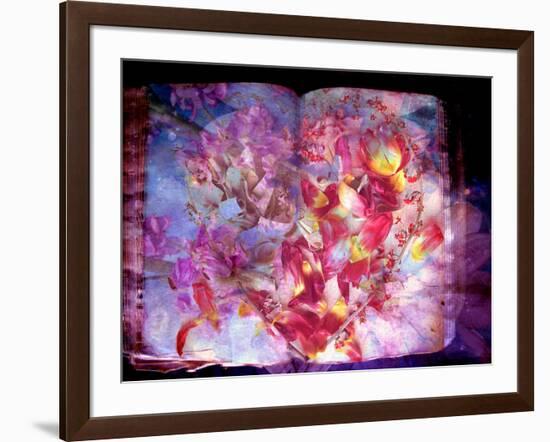 Photomontage of Flowers and Heart on an Old Book-Alaya Gadeh-Framed Photographic Print