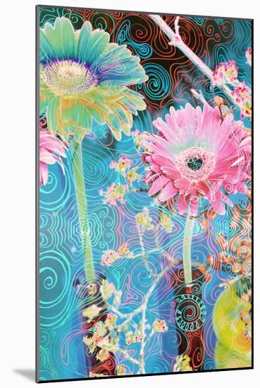 Photomontage of Gerbera in Vase with Ornate Hand Subscriptions-Alaya Gadeh-Mounted Photographic Print