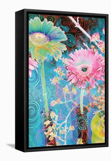 Photomontage of Gerbera in Vase with Ornate Hand Subscriptions-Alaya Gadeh-Framed Stretched Canvas