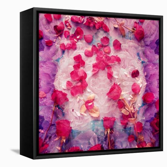 Photomontage of Red Roses and Floralen Ornaments-Alaya Gadeh-Framed Stretched Canvas