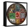 Photoshop designed globe with group of Rock designs-Darrell Gulin-Framed Stretched Canvas