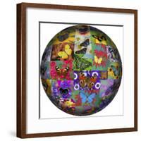 Photoshop designed globe with numerous butterfly photographs-Darrell Gulin-Framed Premium Photographic Print