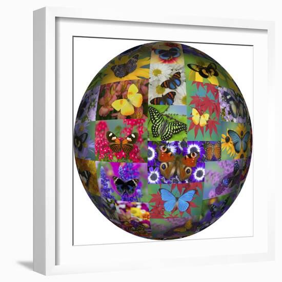 Photoshop designed globe with numerous butterfly photographs-Darrell Gulin-Framed Premium Photographic Print