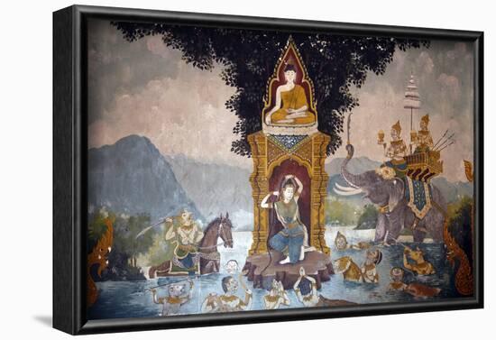 Phra Mae Thorani twists her long hair and torrents of water create a flood, Wat Phra Doi Suthep-Godong-Framed Photographic Print