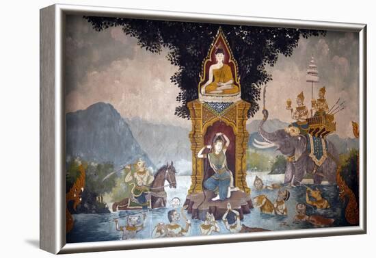 Phra Mae Thorani twists her long hair and torrents of water create a flood, Wat Phra Doi Suthep-Godong-Framed Photographic Print