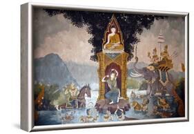 Phra Mae Thorani twists her long hair and torrents of water create a flood, Wat Phra Doi Suthep-Godong-Framed Photographic Print