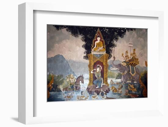 Phra Mae Thorani twists her long hair and torrents of water create a flood, Wat Phra Doi Suthep-Godong-Framed Photographic Print