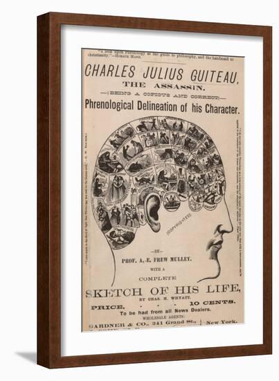 Phrenological Chart of the Brain of Charles J. Guiteau, Assassin of President James Garfield, 1880s-null-Framed Art Print