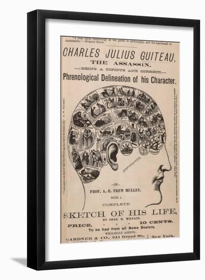 Phrenological Chart of the Brain of Charles J. Guiteau, Assassin of President James Garfield, 1880s-null-Framed Art Print