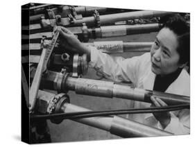 Physicist Dr. Chien-Shiung Wu Standing Amidst Tubes of Particle Accelerator at Columbia University-null-Stretched Canvas