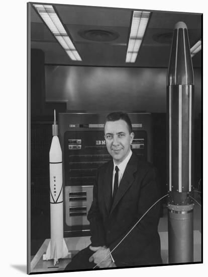 Physicist James A. Van Allen Sitting Between Models of Jupiter "C" Rocket and Explorer Satelliter-Ed Clark-Mounted Photographic Print