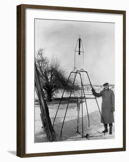 Physicist Robert Goddard Minutes Prior to First Successful Launch of Liquid Fueled Rocket-null-Framed Premium Photographic Print