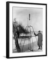 Physicist Robert Goddard Minutes Prior to First Successful Launch of Liquid Fueled Rocket-null-Framed Premium Photographic Print