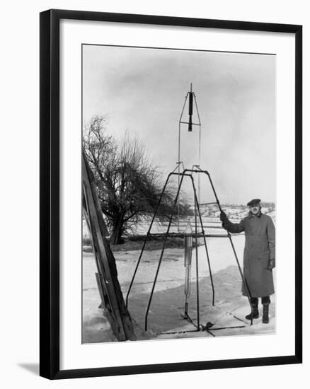 Physicist Robert Goddard Minutes Prior to First Successful Launch of Liquid Fueled Rocket-null-Framed Premium Photographic Print