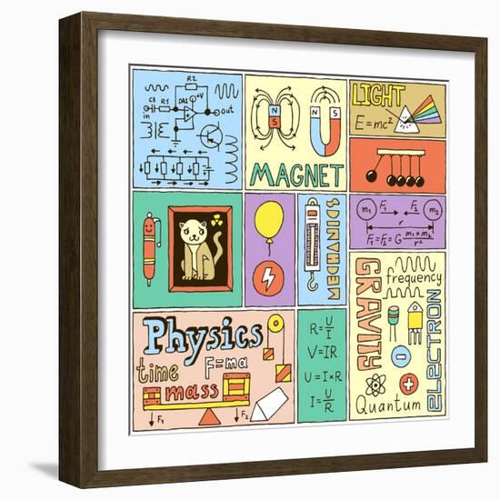 Physics Science Banners Set. Color Hand Drawn Vector Illustrations.-Sashatigar-Framed Art Print