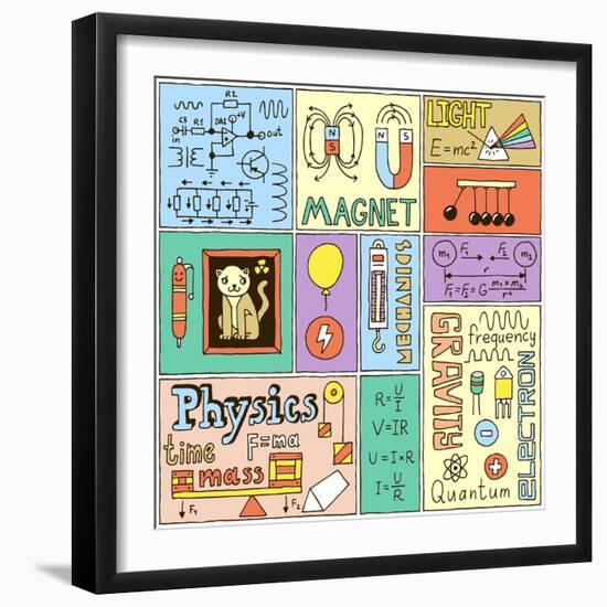 Physics Science Banners Set. Color Hand Drawn Vector Illustrations.-Sashatigar-Framed Art Print