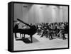 Pianist Artur Rubinstein Taking Bow Next to Grand Piano as Audience Enthusiastically Responds-null-Framed Stretched Canvas