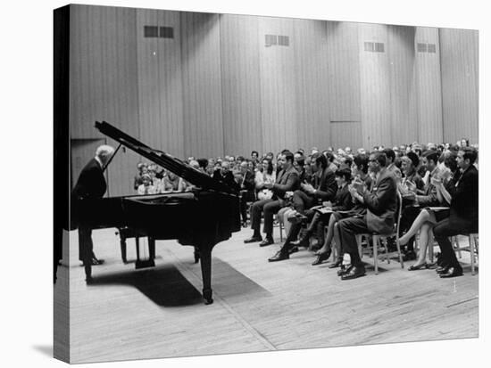 Pianist Artur Rubinstein Taking Bow Next to Grand Piano as Audience Enthusiastically Responds-null-Stretched Canvas