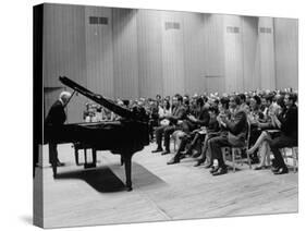 Pianist Artur Rubinstein Taking Bow Next to Grand Piano as Audience Enthusiastically Responds-null-Stretched Canvas