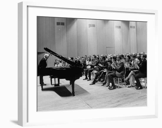 Pianist Artur Rubinstein Taking Bow Next to Grand Piano as Audience Enthusiastically Responds-null-Framed Premium Photographic Print