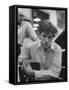 Pianist Glenn Gould Listening Intensely to Performance of Bach's Goldberg Variations Played Back-Gordon Parks-Framed Stretched Canvas