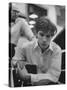 Pianist Glenn Gould Listening Intensely to Performance of Bach's Goldberg Variations Played Back-Gordon Parks-Stretched Canvas