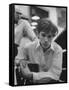 Pianist Glenn Gould Listening Intensely to Performance of Bach's Goldberg Variations Played Back-Gordon Parks-Framed Stretched Canvas