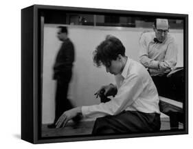 Pianist Glenn Gould Listening Intensely to Performance of Bach's Goldberg Variations Played Back-Gordon Parks-Framed Stretched Canvas