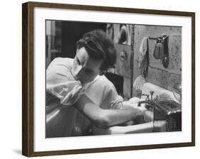 Pianist Glenn Gould Soaking His Hands in Sink to Limber Up His Fingers Before in Studio-Gordon Parks-Framed Premium Photographic Print