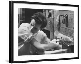 Pianist Glenn Gould Soaking His Hands in Sink to Limber Up His Fingers Before in Studio-Gordon Parks-Framed Premium Photographic Print