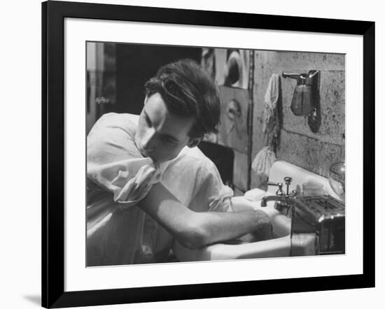 Pianist Glenn Gould Soaking His Hands in Sink to Limber Up His Fingers Before in Studio-Gordon Parks-Framed Premium Photographic Print