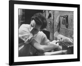 Pianist Glenn Gould Soaking His Hands in Sink to Limber Up His Fingers Before in Studio-Gordon Parks-Framed Premium Photographic Print