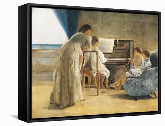 Piano Lesson, 1866-1867-Adriano Cecioni-Framed Stretched Canvas