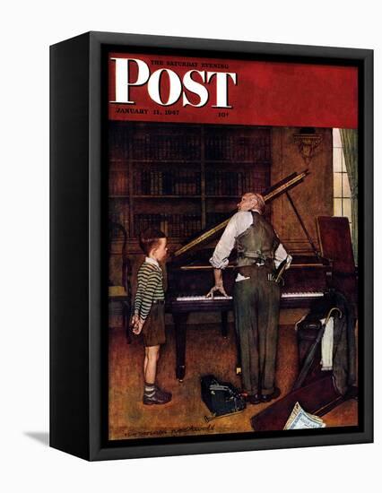 "Piano Tuner" Saturday Evening Post Cover, January 11,1947-Norman Rockwell-Framed Stretched Canvas