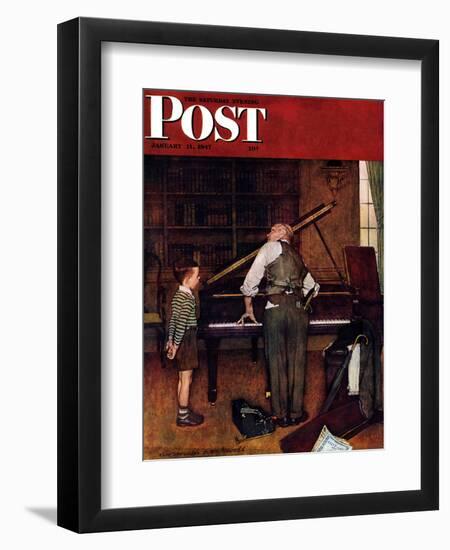 "Piano Tuner" Saturday Evening Post Cover, January 11,1947-Norman Rockwell-Framed Giclee Print