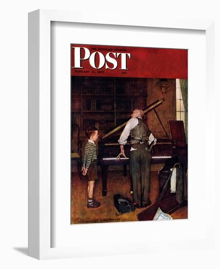 "Piano Tuner" Saturday Evening Post Cover, January 11,1947-Norman Rockwell-Framed Giclee Print