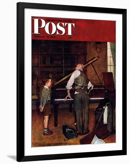 "Piano Tuner" Saturday Evening Post Cover, January 11,1947-Norman Rockwell-Framed Premium Giclee Print